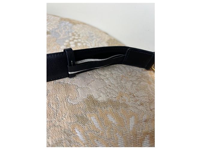 Cinturón Céline de cuero negro con hebilla dorada - vista 3