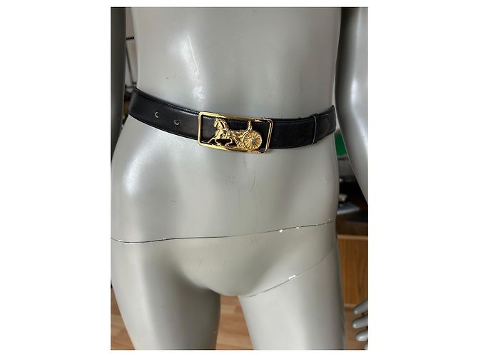 Cinturón Céline de cuero negro con hebilla dorada - vista 5