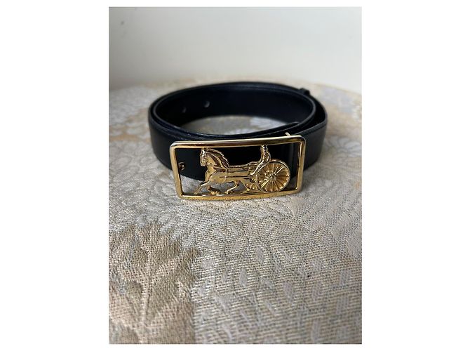 Cinturón Céline de cuero negro con hebilla dorada - vista 7