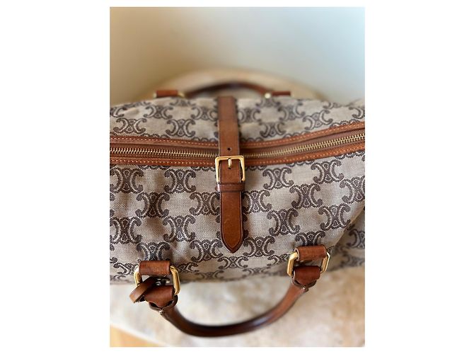 Borsa Boston Céline Triomphe Tela e Pelle Marrone - vista 10