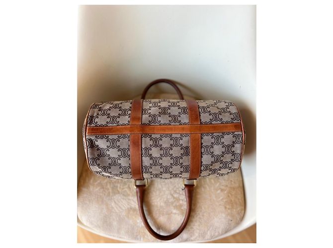 Borsa Boston Céline Triomphe Tela e Pelle Marrone - vista 13