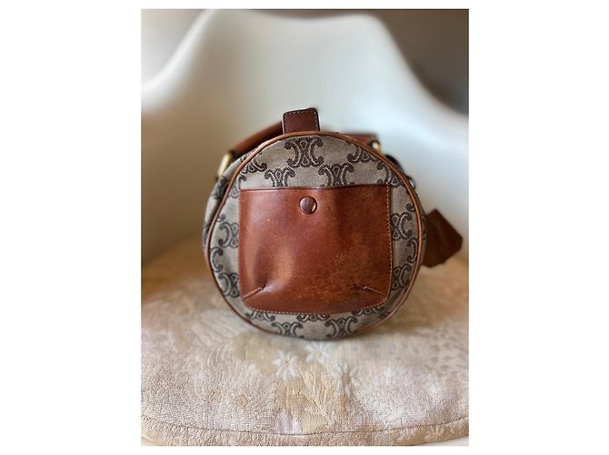 Borsa Boston Céline Triomphe Tela e Pelle Marrone - vista 18