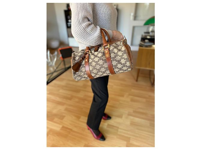 Borsa Boston Céline Triomphe Tela e Pelle Marrone - vista 2