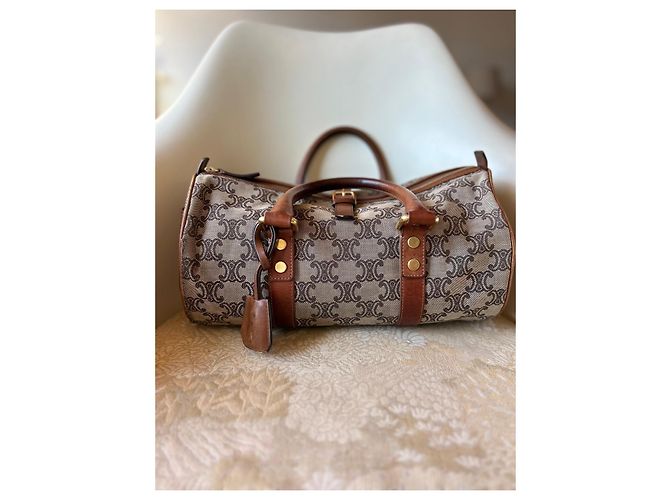 Borsa Boston Céline Triomphe Tela e Pelle Marrone - vista 3