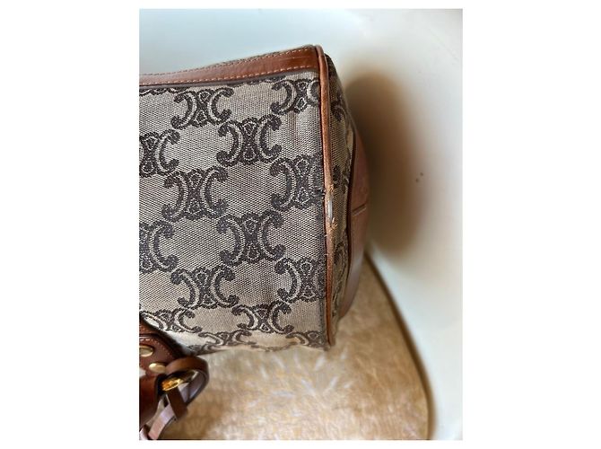 Borsa Boston Céline Triomphe Tela e Pelle Marrone - vista 4