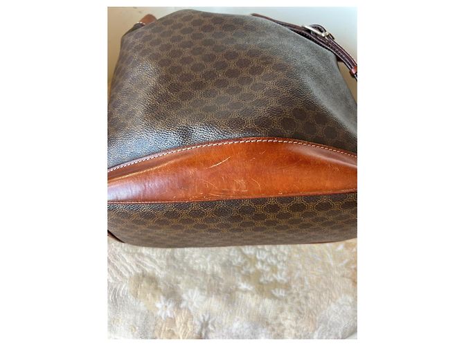 Borsa a secchiello Céline in tela Macadam e pelle marrone - vista 10