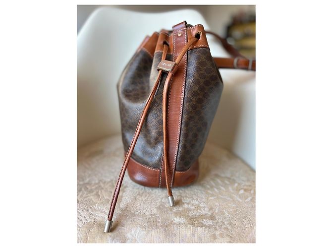 Borsa a secchiello Céline in tela Macadam e pelle marrone - vista 11