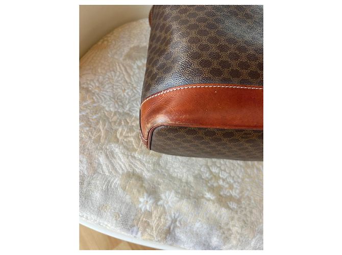 Borsa a secchiello Céline in tela Macadam e pelle marrone - vista 12