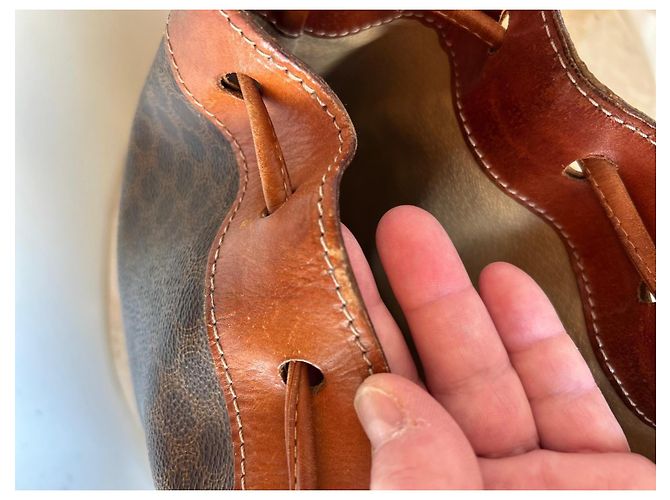 Borsa a secchiello Céline in tela Macadam e pelle marrone - vista 13