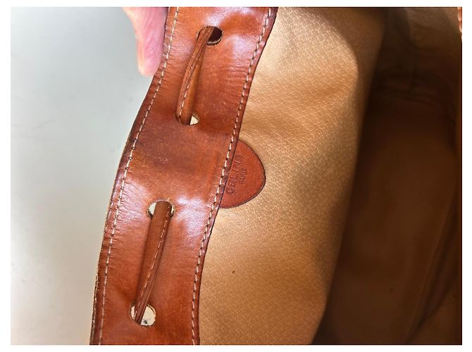 Borsa a secchiello Céline in tela Macadam e pelle marrone - vista 4
