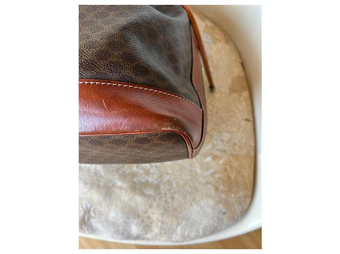 Borsa a secchiello Céline in tela Macadam e pelle marrone - vista 5