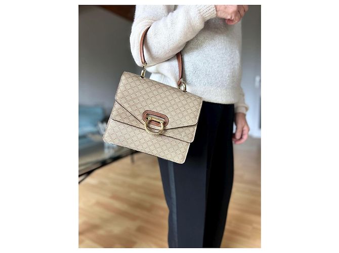 Céline Triomphe Monogramm Handtasche Beige Canvas - Ansicht 6
