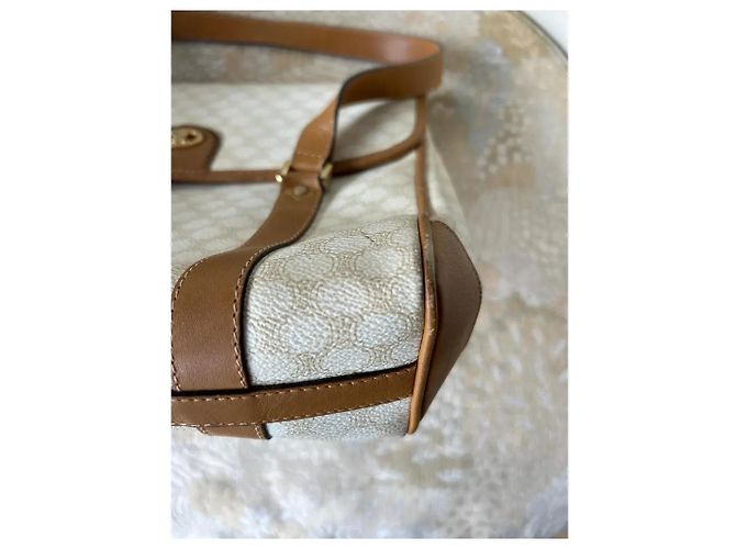 Borsa Céline Blazon in tela Macadam e pelle bianca Bianco - vista 10