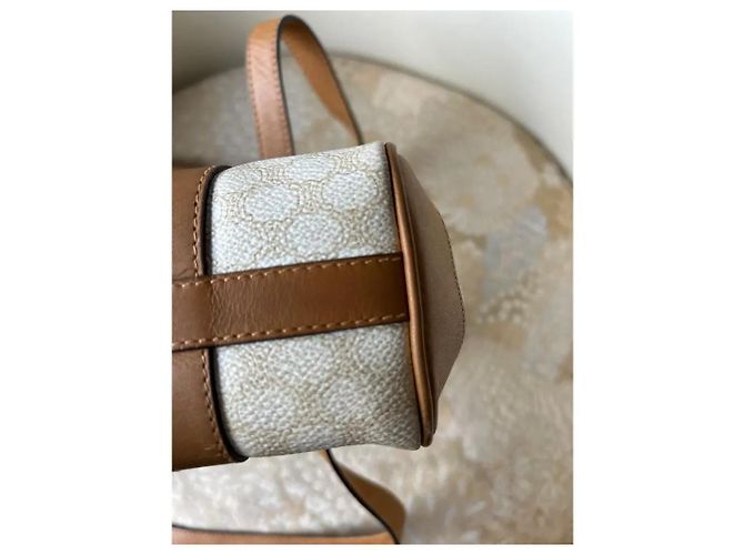 Borsa Céline Blazon in tela Macadam e pelle bianca Bianco - vista 2