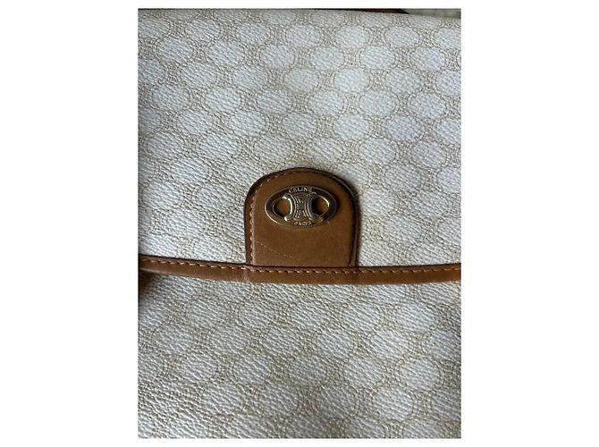 Borsa Céline Blazon in tela Macadam e pelle bianca Bianco - vista 3