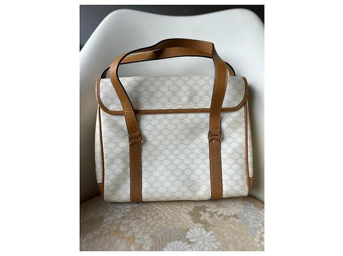 Borsa Céline Blazon in tela Macadam e pelle bianca Bianco - vista 4