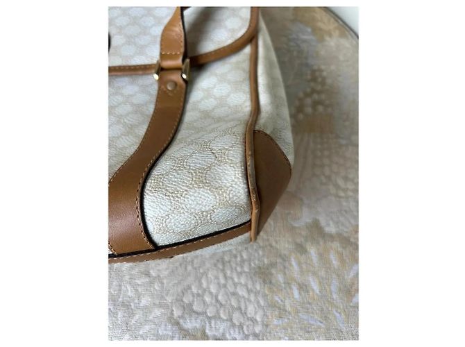 Borsa Céline Blazon in tela Macadam e pelle bianca Bianco - vista 6