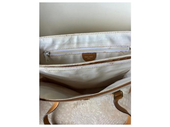 Borsa Céline Blazon in tela Macadam e pelle bianca Bianco - vista 9