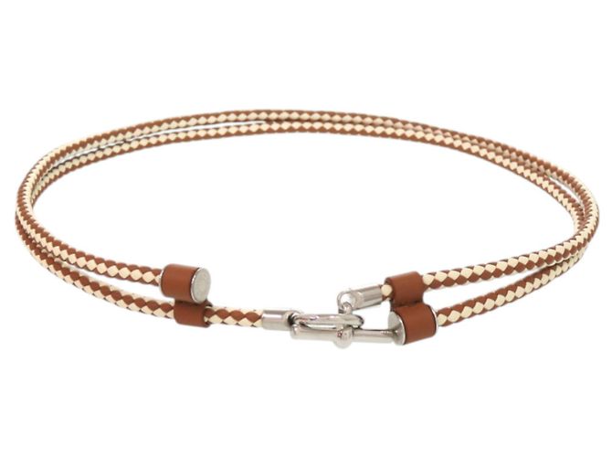 Herrenleder-Metallgürtel in Braun Glenan von Hermès Weiß - Ansicht 3