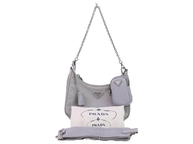 Borsa a Spalla Prada Re-Nylon Re-Edition 2005 Blu chiaro - vista 14