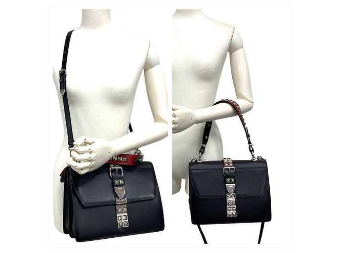 PRADA Nieten Schultertasche Schwarz - Ansicht 10