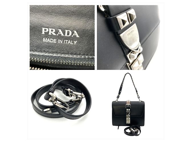 PRADA Nieten Schultertasche Schwarz - Ansicht 9
