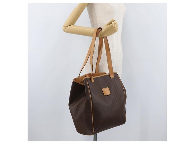 Céline Borsa tote in tela Macadam CELINE in pelle PVC marrone oro Auth mr2036 D'oro - vista 23