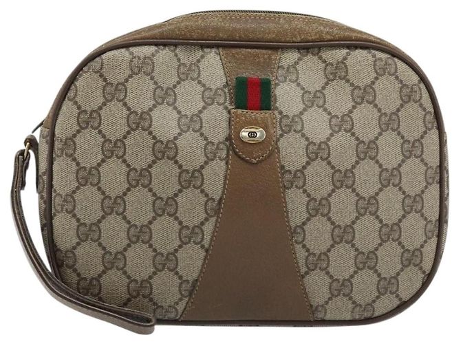 GUCCI GG Supreme Web Sherry Line Clutch Bag PVC Beige Oro 89 01 034 Auth LNZ056 - vista 13