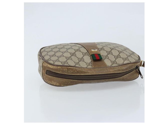 GUCCI GG Supreme Web Sherry Line Clutch Bag PVC Beige Oro 89 01 034 Auth LNZ056 - vista 5
