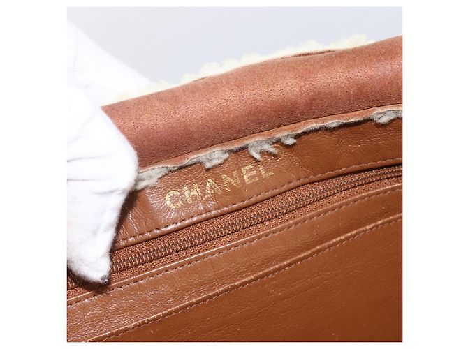 CHANEL Borsa a Mano con Catena Mouton Marrone Oro CC Auth bs33650 D'oro - vista 10