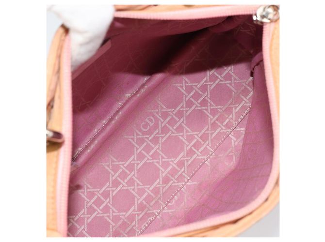 Christian Dior Borsa Lady Dior in nylon rosa argento Auth 173001 - vista 11
