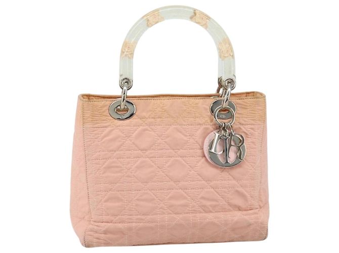 Christian Dior Borsa Lady Dior in nylon rosa argento Auth 173001 - vista 13