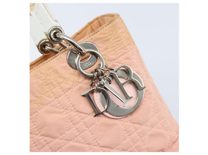 Christian Dior Borsa Lady Dior in nylon rosa argento Auth 173001 - vista 18