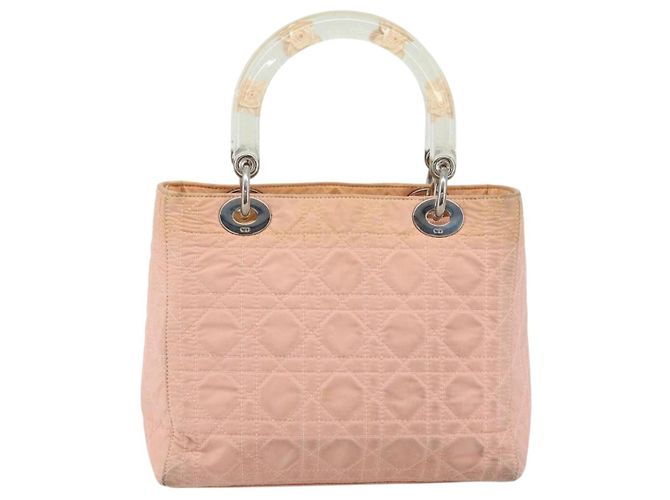 Christian Dior Borsa Lady Dior in nylon rosa argento Auth 173001 - vista 2