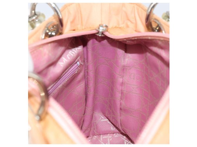 Christian Dior Borsa Lady Dior in nylon rosa argento Auth 173001 - vista 20