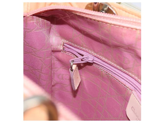 Christian Dior Borsa Lady Dior in nylon rosa argento Auth 173001 - vista 22