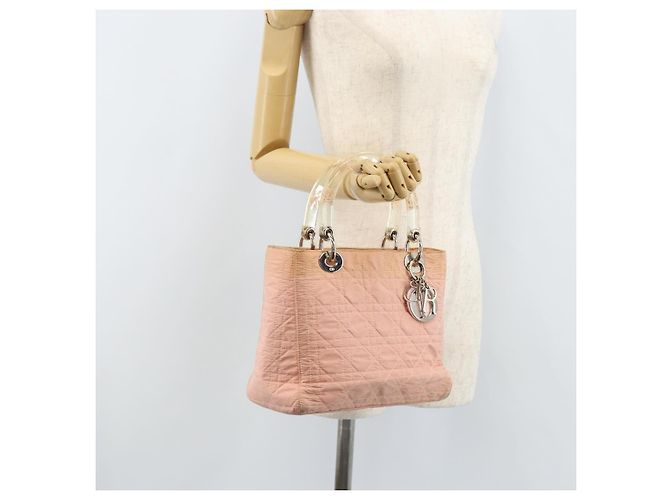 Christian Dior Borsa Lady Dior in nylon rosa argento Auth 173001 - vista 24