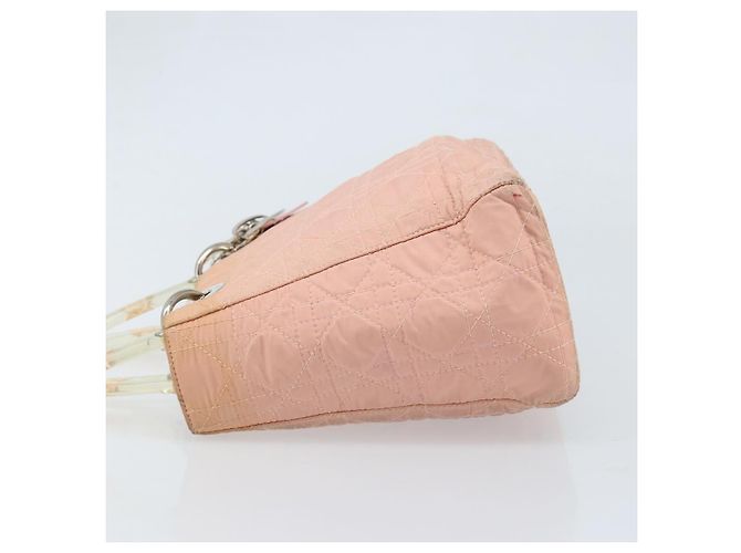 Christian Dior Borsa Lady Dior in nylon rosa argento Auth 173001 - vista 4