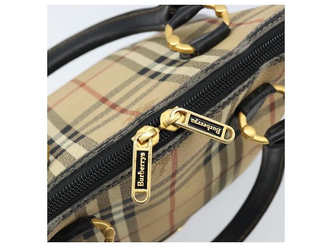 Borsa a Mano Burberrys Nova Check PVC Beige Oro Auth bs33587 D'oro - vista 19