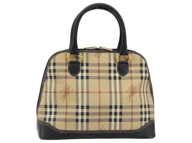 Borsa a Mano Burberrys Nova Check PVC Beige Oro Auth bs33587 D'oro - vista 2