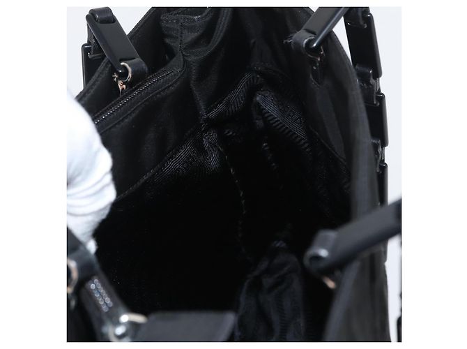 Borsa Tote Prada in nylon nero argento Auth bs32790 - vista 22