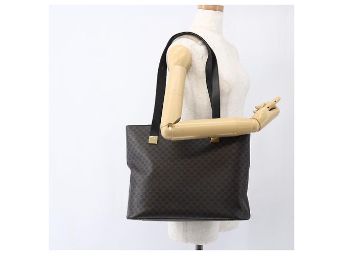Céline Borsa tote in tela Macadam CELINE in pelle PVC nera e oro Auth mr2013 Nero D'oro - vista 22