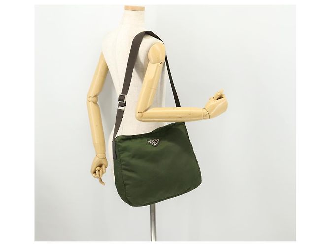 PRADA Shoulder Bag Nylon Khaki Silver Auth bs33303 Silvery - view 23