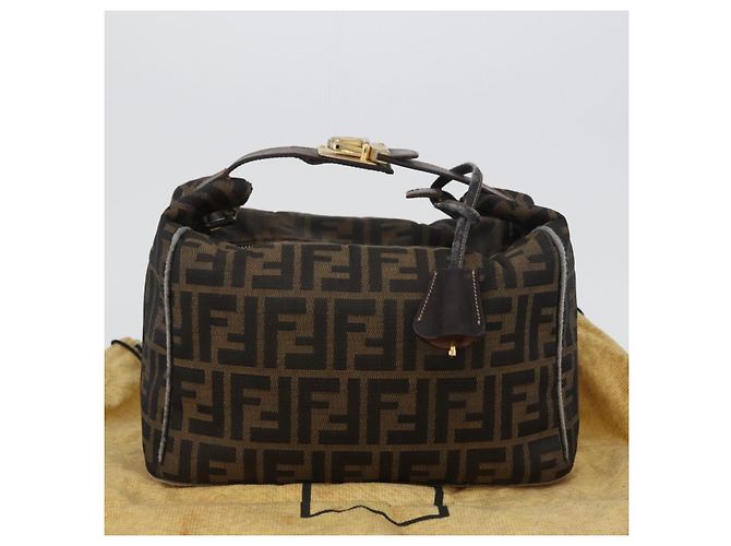 Borsa a mano in tela Zucca FENDI nera e marrone Auth bs33679 Nero - vista 12