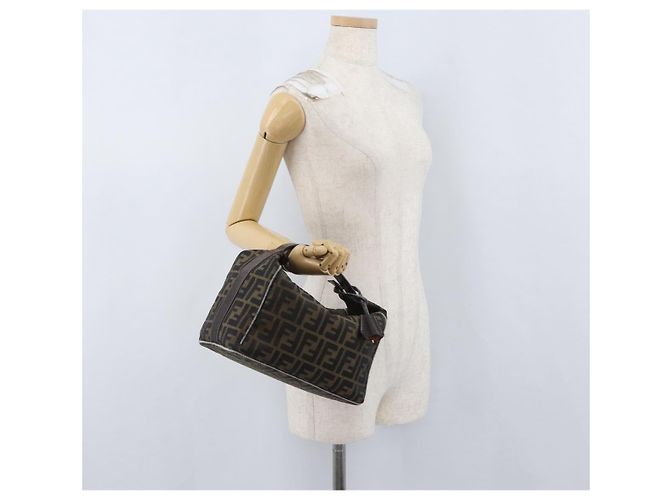 Borsa a mano in tela Zucca FENDI nera e marrone Auth bs33679 Nero - vista 26
