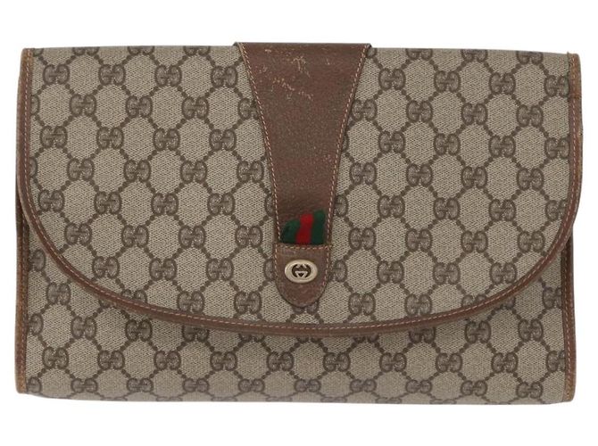 GUCCI GG Supreme Web Sherry Line Clutch Bag PVC Beige 156 01 031 Auth fm5185 - vista 13