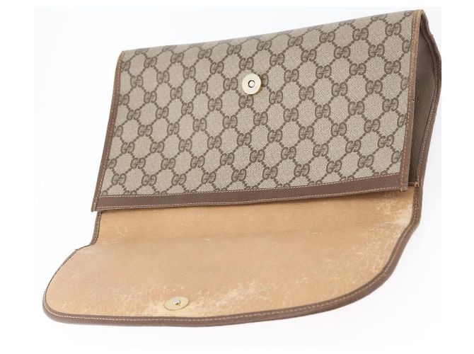GUCCI GG Supreme Web Sherry Line Clutch Bag PVC Beige 156 01 031 Auth fm5185 - vista 8