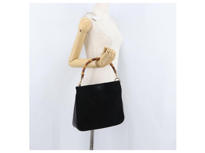 Bamboo Borsa a Mano in Bambù GUCCI Camoscio Nero Oro 001 3754 1638 Auth ep13532 D'oro - vista 21