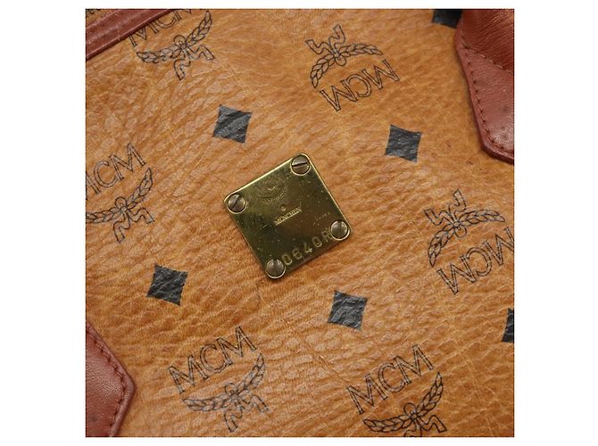 MCM Vicetos Logogram Borsa a Mano PVC Pelle Marrone Oro Auth gh1798 D'oro - vista 12