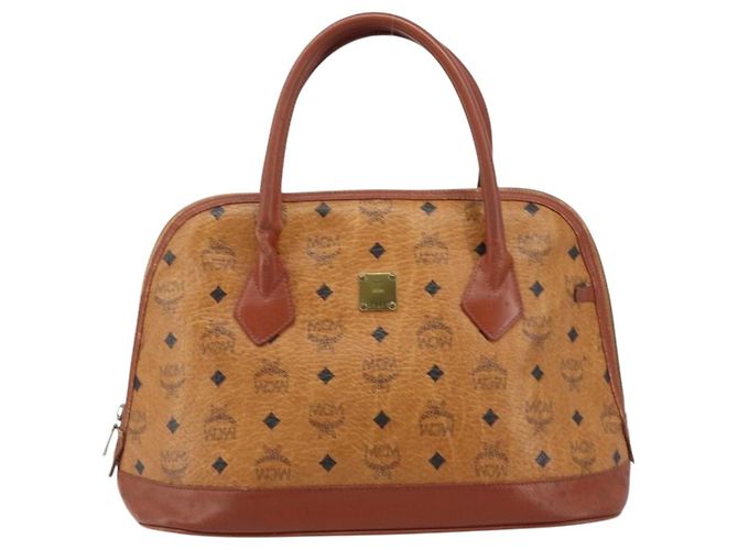 MCM Vicetos Logogram Borsa a Mano PVC Pelle Marrone Oro Auth gh1798 D'oro - vista 13